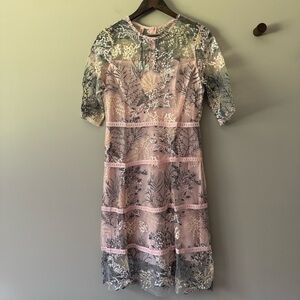 MISSLOOK CORAL REEF MIDI DRESS PINK AND GREY SIZE 6